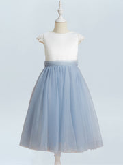 Satin A-Line Scoop Neck Half Sleeves Floweer Girl Dress-B500125