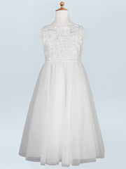 Lace A-Line Scoop Neck Half Sleeves Floweer Girl Dress-B500124