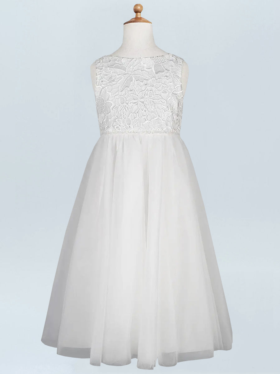Lace A-Line Scoop Neck Half Sleeves Floweer Girl Dress-B500124