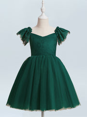 Lace A-Line Scoop Neck Half Sleeves Floweer Girl Dress-B500128