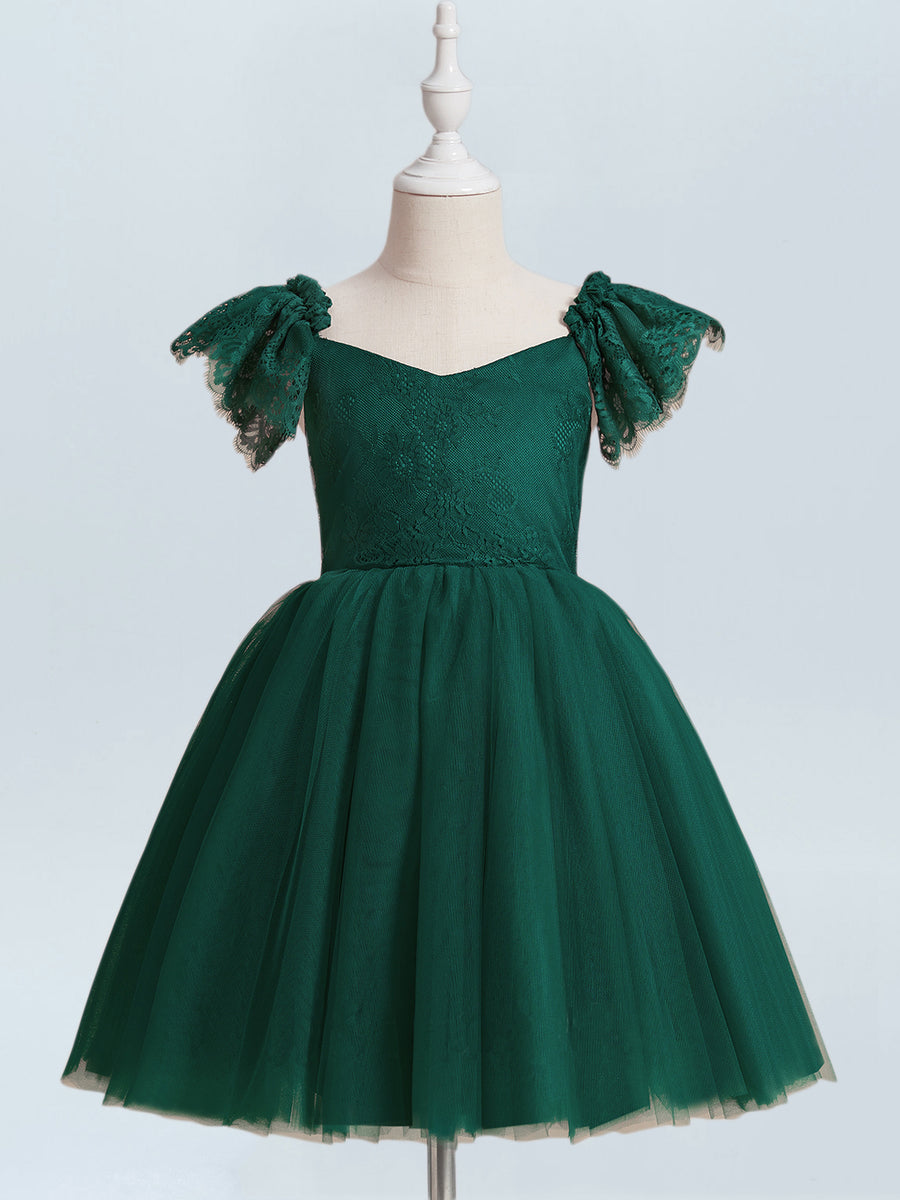 Lace A-Line Scoop Neck Half Sleeves Floweer Girl Dress-B500128