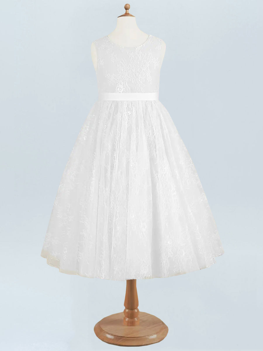 Lace A-Line Scoop Neck Half Sleeves Floweer Girl Dress-B500119