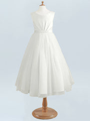 Satin A-Line Scoop Neck Half Sleeves Floweer Girl Dress-B500122