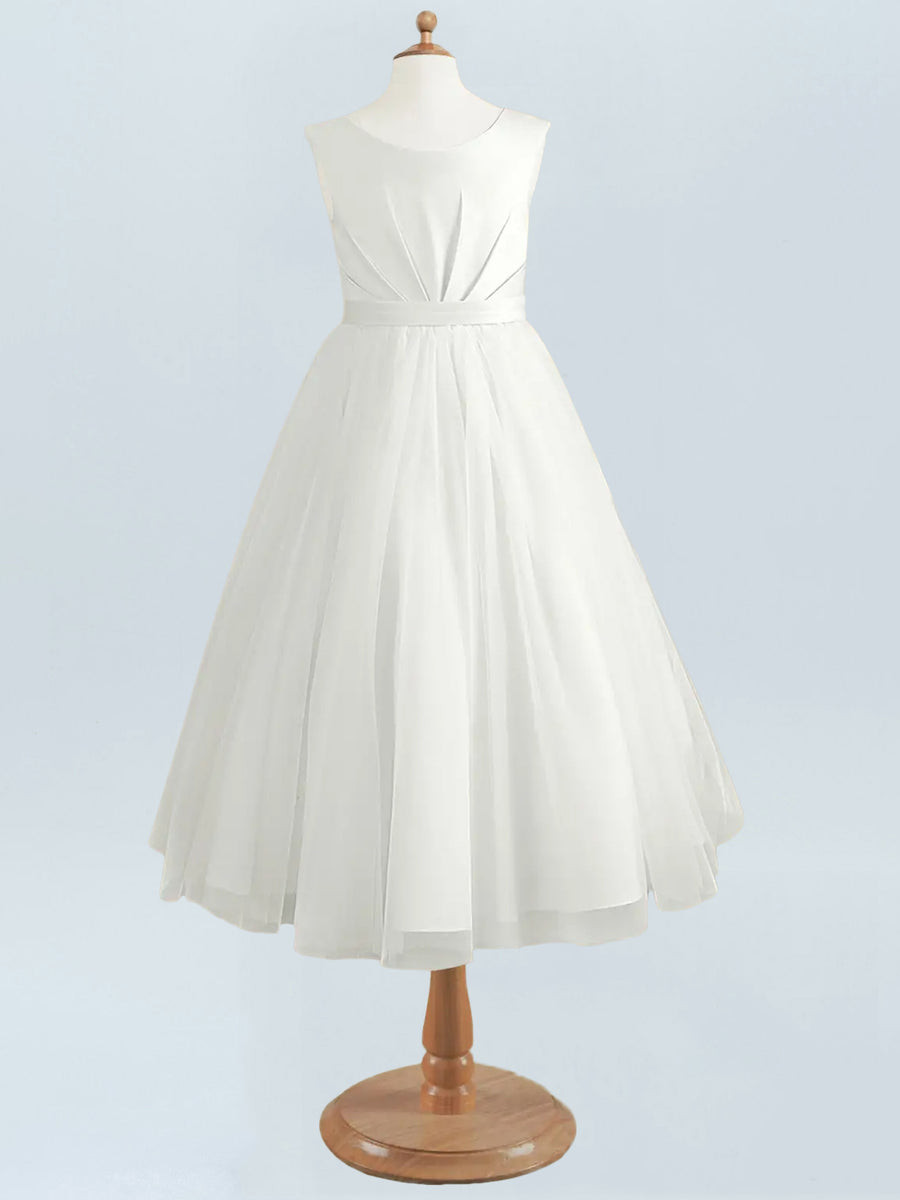 Satin A-Line Scoop Neck Half Sleeves Floweer Girl Dress-B500122