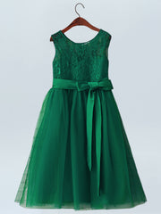Lace A-Line Scoop Neck Half Sleeves Floweer Girl Dress-B500130