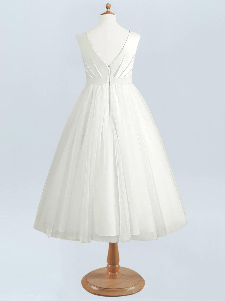 Satin A-Line Scoop Neck Half Sleeves Floweer Girl Dress-B500122