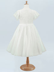 Lace A-Line Scoop Neck Half Sleeves Floweer Girl Dress-B500120