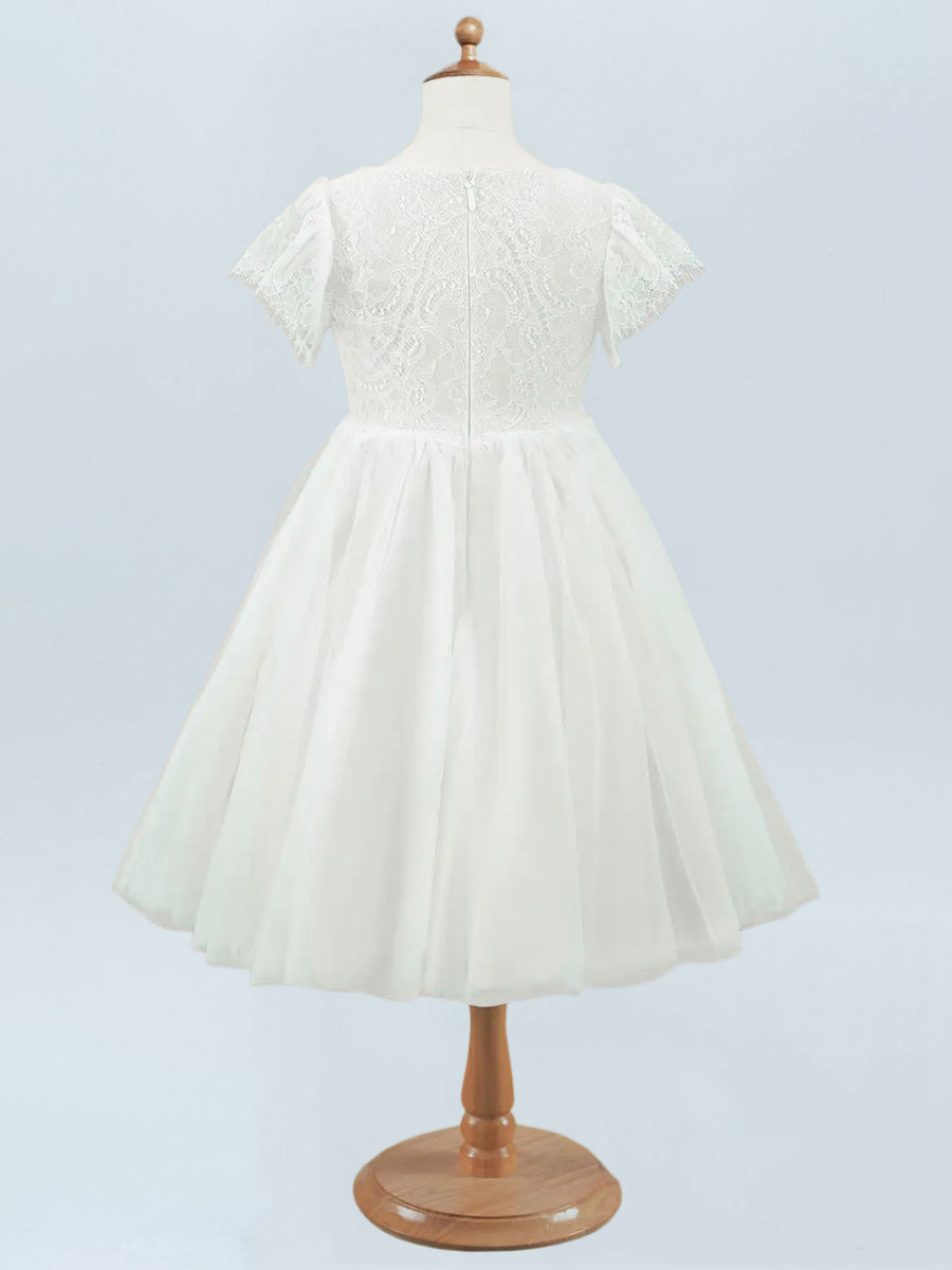 Lace A-Line Scoop Neck Half Sleeves Floweer Girl Dress-B500120