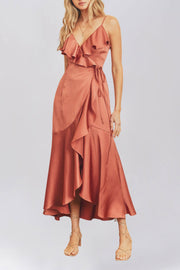 Stretch Satin Column V-Neck Sleeveless Bridesmaid Dress-B19339