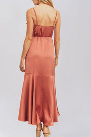 Stretch Satin Column V-Neck Sleeveless Bridesmaid Dress-B19339