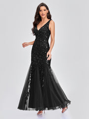 Sequin Mermaid V-Neck Sleeveless Dress-BM00035