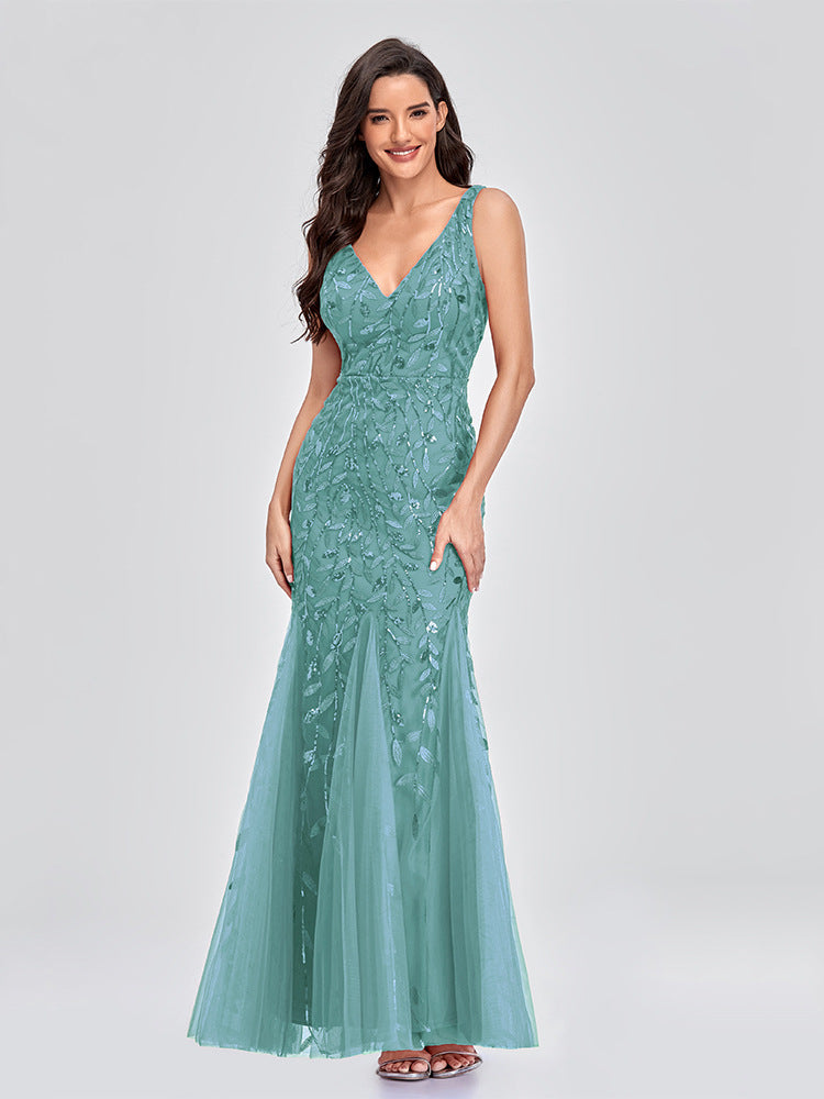 Sequin Mermaid V-Neck Sleeveless Dress-BM00035