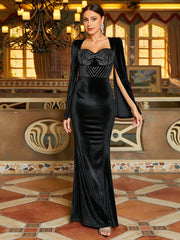 Velvet Sheath Sweetheart Long Sleeves-Dress-BM00037