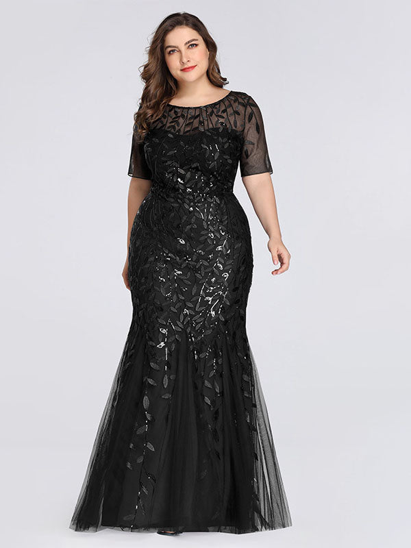 Sequin Mermaid Scoop Neck Half Sleeves Dress-BM00038