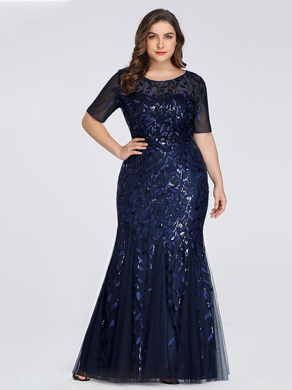 Sequin Mermaid Scoop Neck Half Sleeves Dress-BM00038