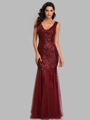 Sequin Mermaid V-Neck Sleeveless Dress-BM00043