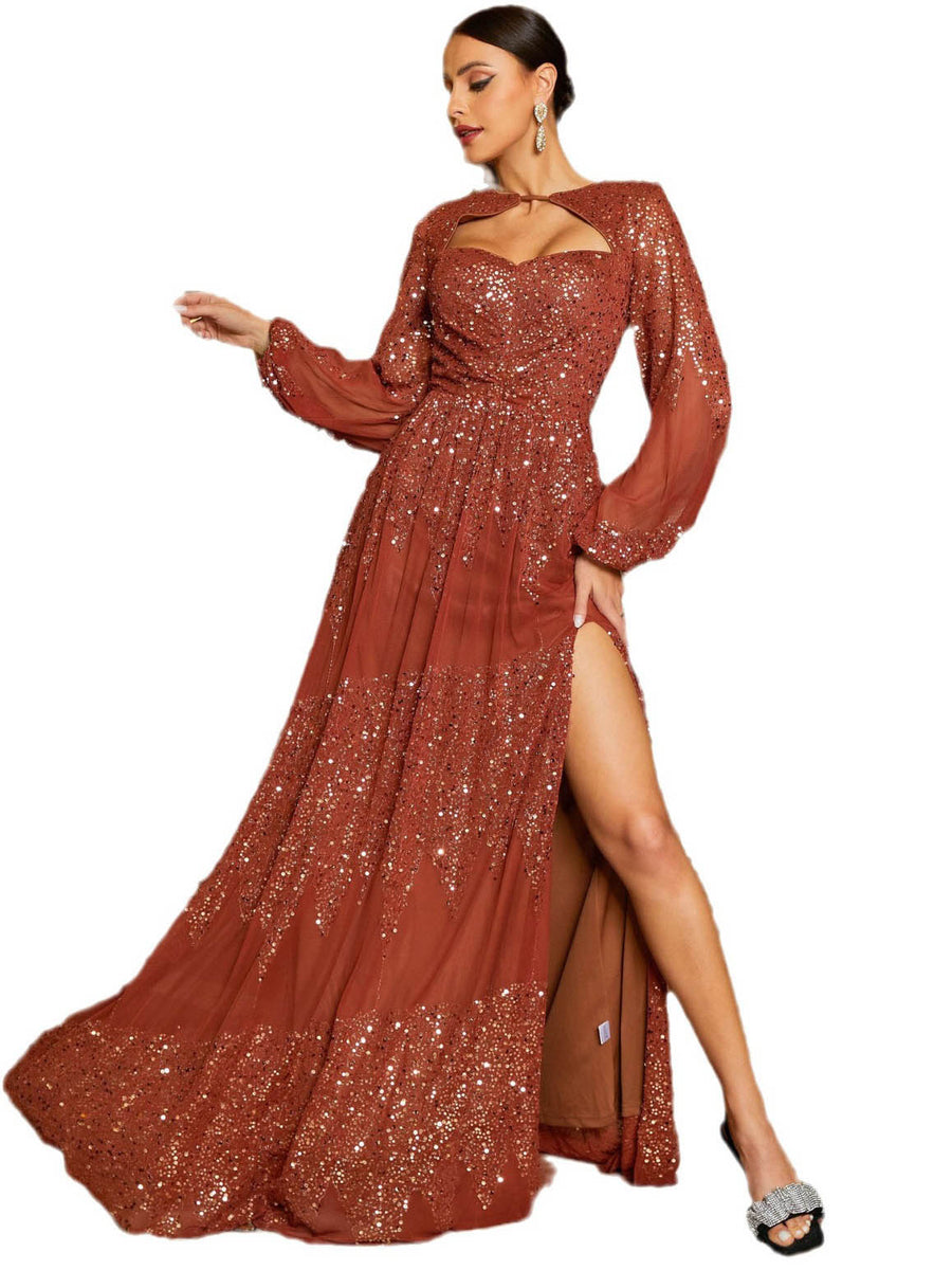 Sequin A-Line Sweetheart Long Sleeves-Dress-BM00044