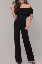 Chiffon Column Off-the-shoulder Sleeveless Fashion Bridesmaid Jumpsuit-S00034