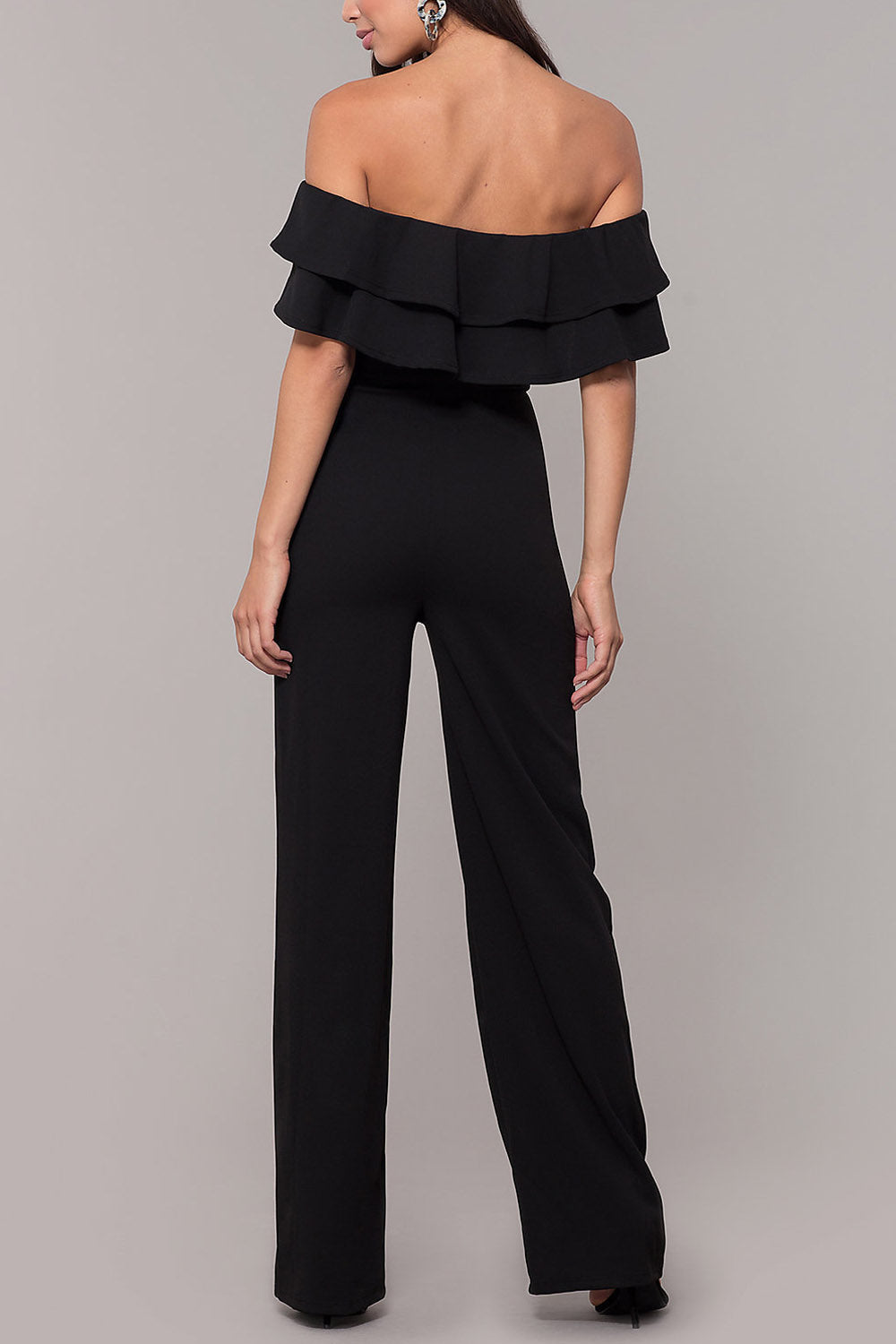 Chiffon Column Off-the-shoulder Sleeveless Fashion Bridesmaid Jumpsuit-S00034