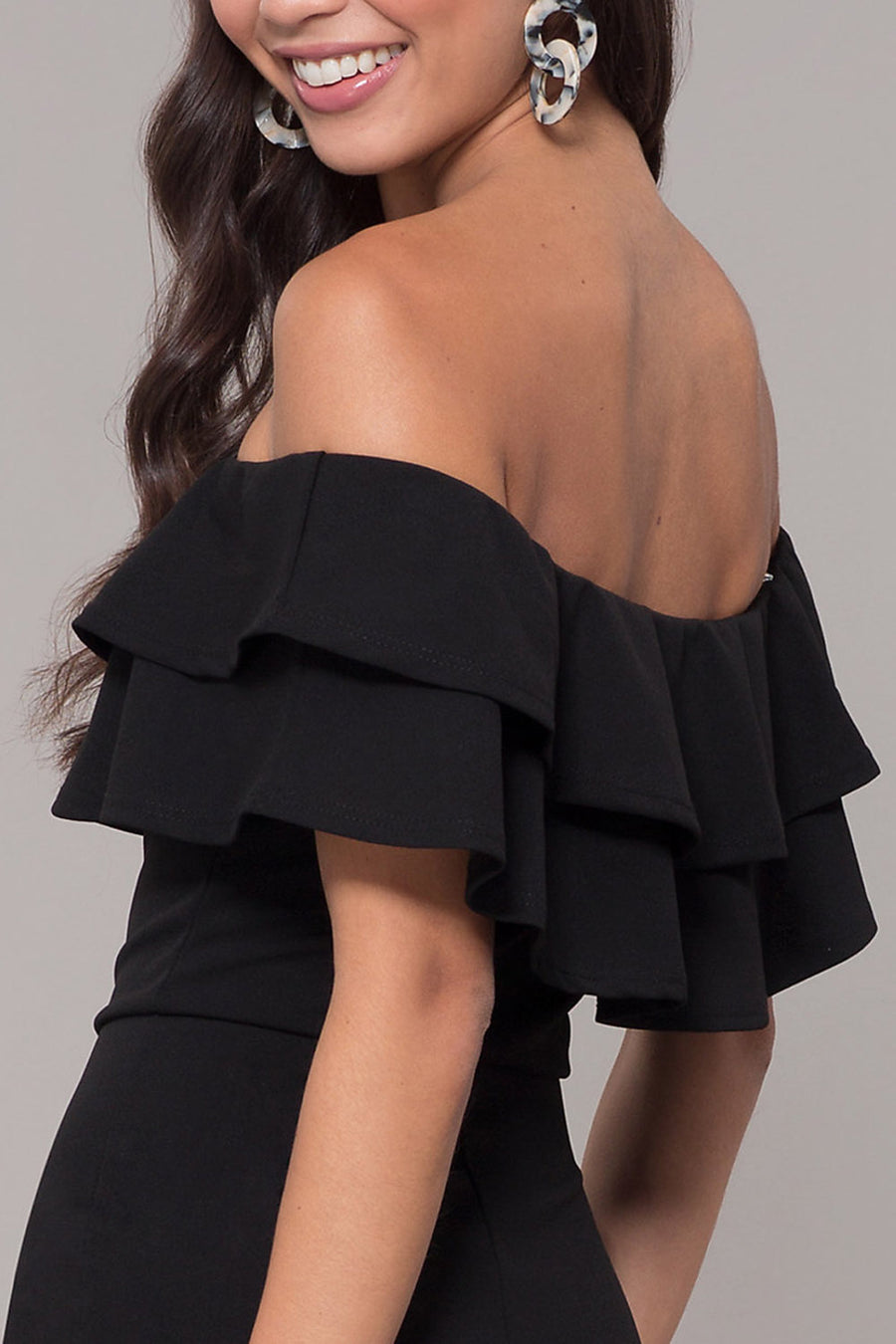 Chiffon Column Off-the-shoulder Sleeveless Fashion Bridesmaid Jumpsuit-S00034