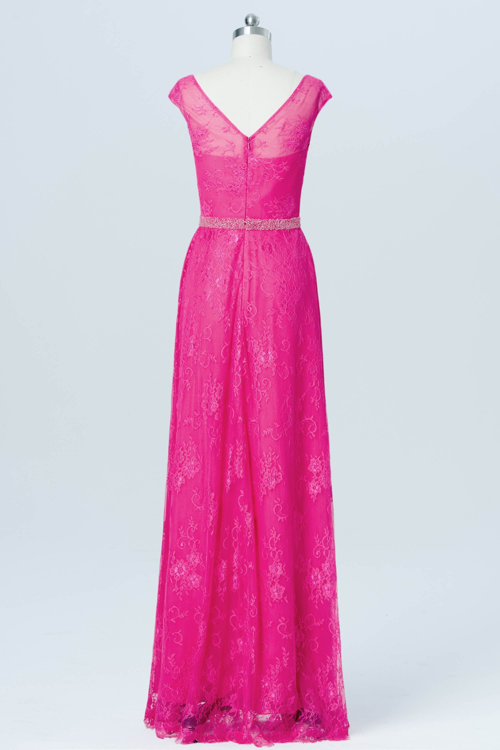 Lace V-Neck Cap Sleeves Bridesmaid Dress| Plus Size | 60+ Colors
