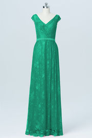 Lace Column V-Neck Cap Sleeves Bridesmaid Dress-B03000