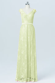 Lace Column V-Neck Cap Sleeves Bridesmaid Dress-B03000
