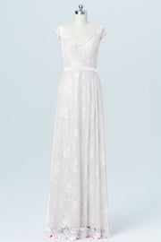 Lace Column V-Neck Cap Sleeves Bridesmaid Dress-B03000