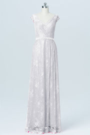 Lace Column V-Neck Cap Sleeves Bridesmaid Dress-B03000