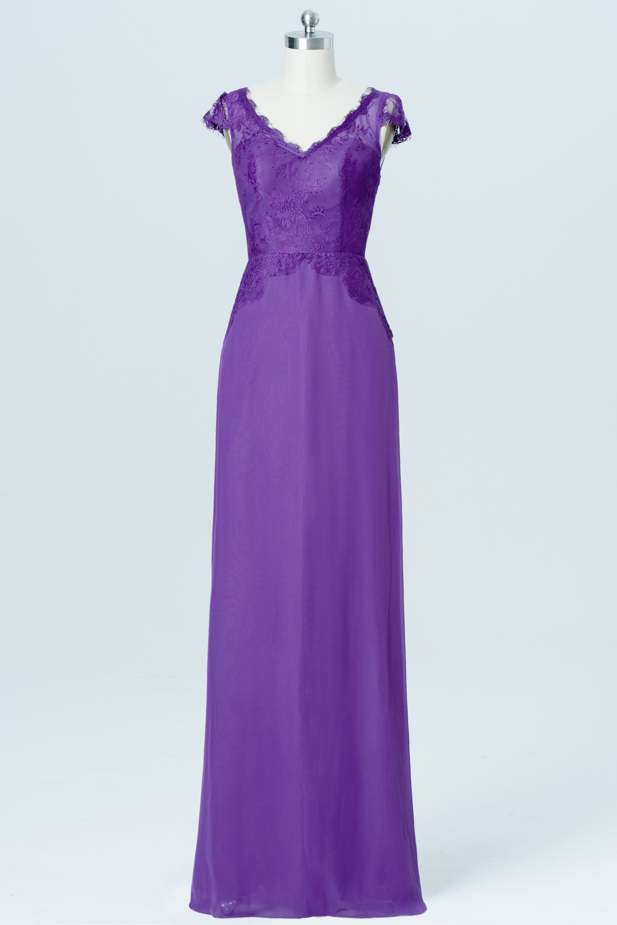Lace V-Neck Cap Sleeves Bridesmaid Dress| Plus Size | 60+ Colors