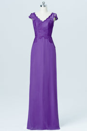 Lace V-Neck Cap Sleeves Bridesmaid Dress| Plus Size | 60+ Colors