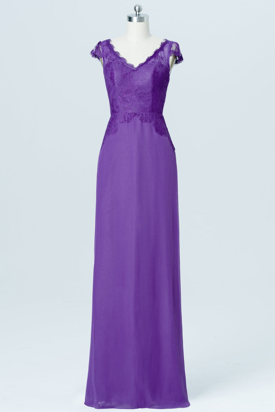 Lace V-Neck Cap Sleeves Bridesmaid Dress| Plus Size | 60+ Colors