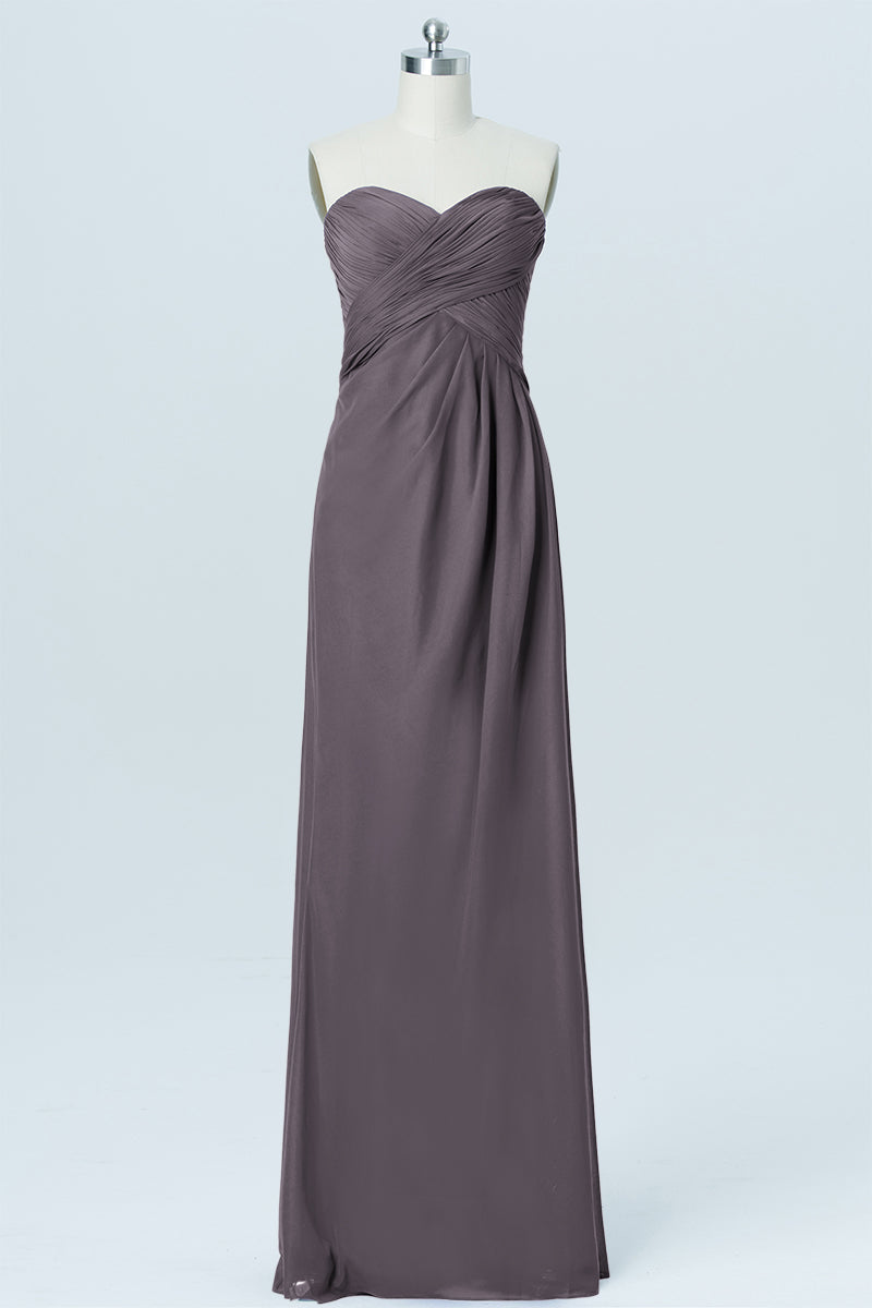 Chiffon Column Strapless Sleeveless Bridesmaid Dress-B03012