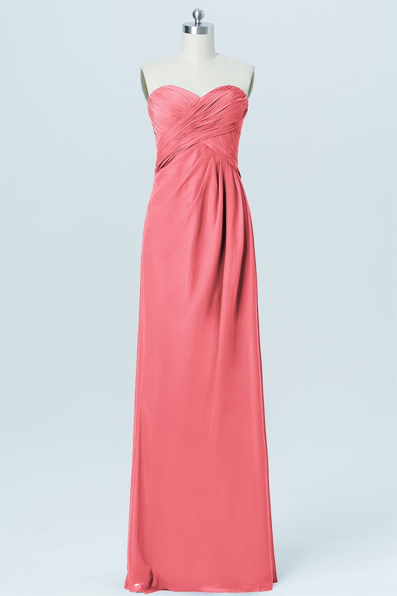 Chiffon Column Strapless Sleeveless Bridesmaid Dress-B03012