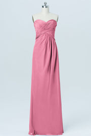 Chiffon Column Strapless Sleeveless Bridesmaid Dress-B03012