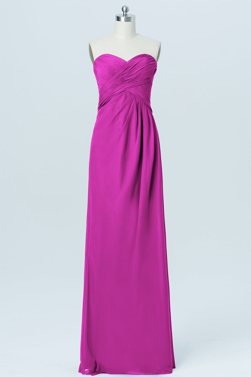 Chiffon Column Strapless Sleeveless Bridesmaid Dress-B03012