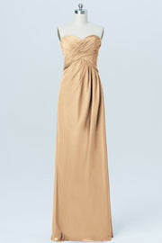 Chiffon Column Strapless Sleeveless Bridesmaid Dress-B03012