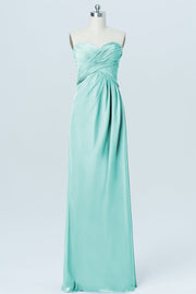 Chiffon Column Strapless Sleeveless Bridesmaid Dress-B03012