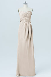 Chiffon Column Strapless Sleeveless Bridesmaid Dress-B03012