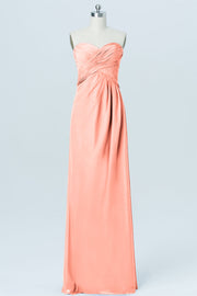 Chiffon Column Strapless Sleeveless Bridesmaid Dress-B03012