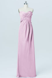 Chiffon Column Strapless Sleeveless Bridesmaid Dress-B03012