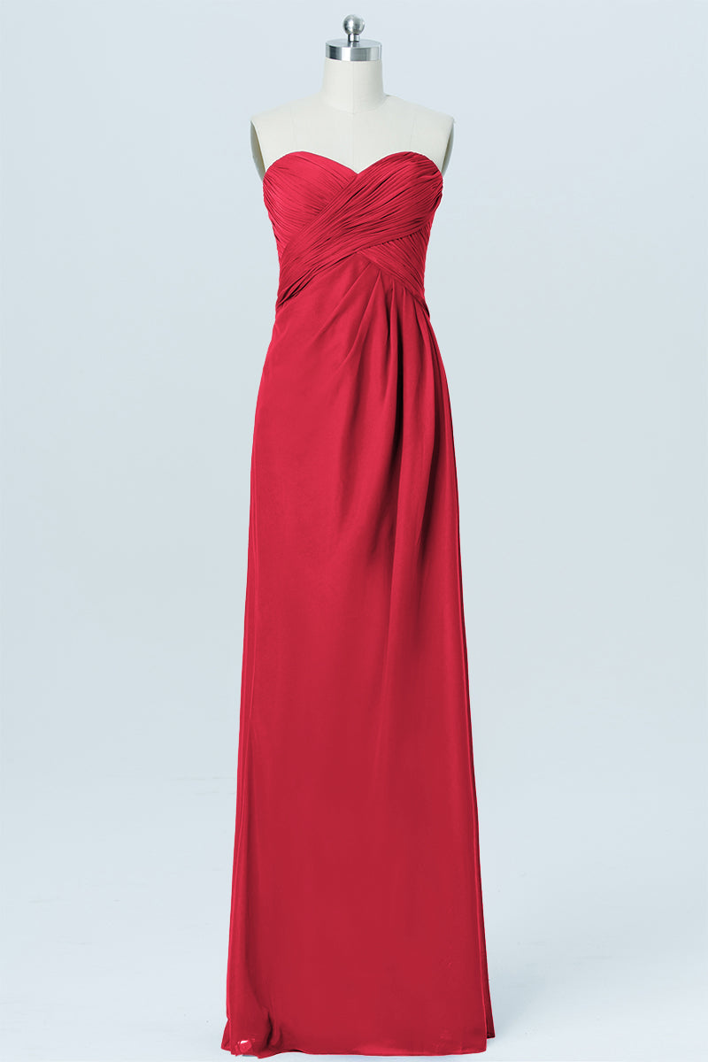 Chiffon Column Strapless Sleeveless Bridesmaid Dress-B03012