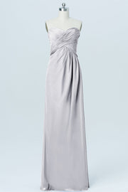 Chiffon Column Strapless Sleeveless Bridesmaid Dress-B03012