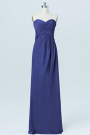 Chiffon Column Strapless Sleeveless Bridesmaid Dress-B03012