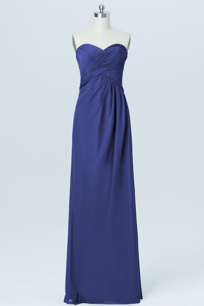 Chiffon Column Strapless Sleeveless Bridesmaid Dress-B03012