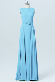 Chiffon Column Jewel Neck Sleeveless Bridesmaid Dress-B03017