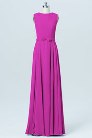 Chiffon Column Jewel Neck Sleeveless Bridesmaid Dress-B03017