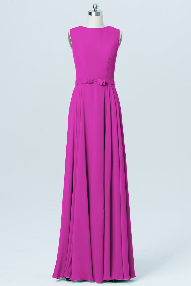 Chiffon Column Jewel Neck Sleeveless Bridesmaid Dress-B03017