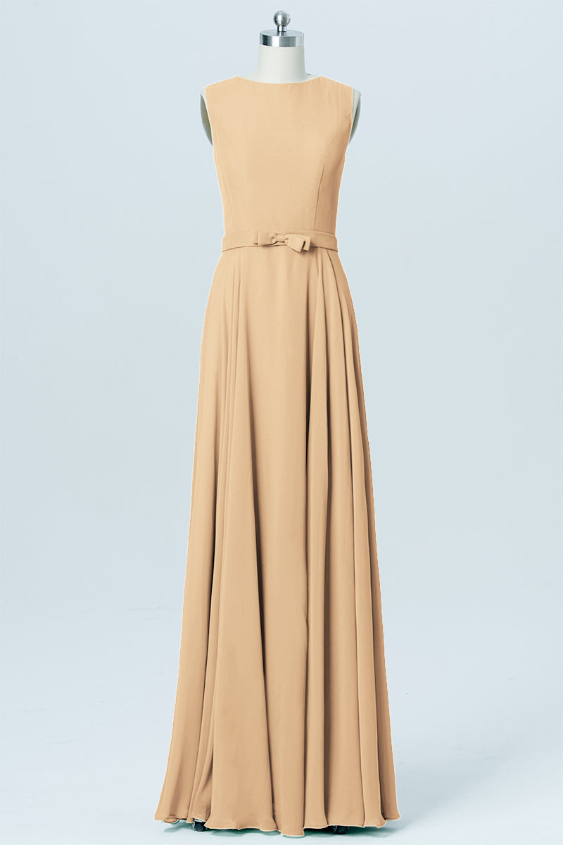 Chiffon Column Jewel Neck Sleeveless Bridesmaid Dress-B03017