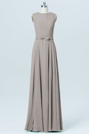 Chiffon Column Jewel Neck Sleeveless Bridesmaid Dress-B03017